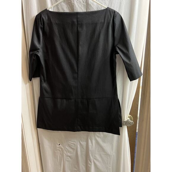 Class Made In Italy Black Peplum Hem Blouse Sz 4 High Low Hem Micro Check - Picture 5 of 8